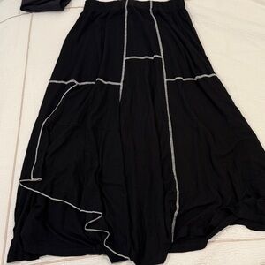 Black Midi Skirt with Silver Stitch Detailing